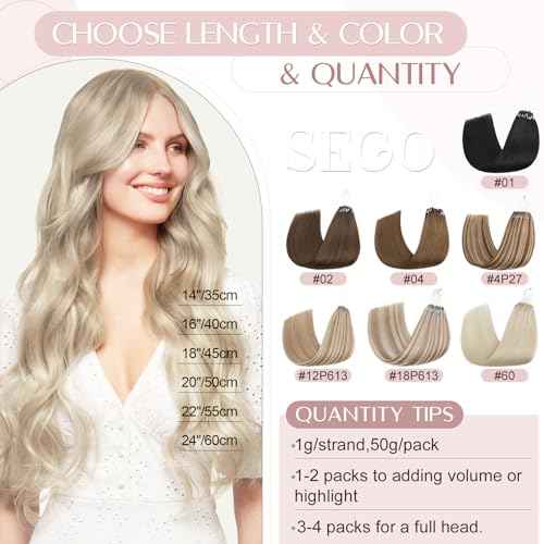 SEGO U Tip Hair Extensions Human Hair, Keratin Bonded & Loop Hair Extensions, K Tip Hot Fusion for Silky Straight Highlights, 1g per Strand, 50 Strands/50g, 22" Platinum blonde