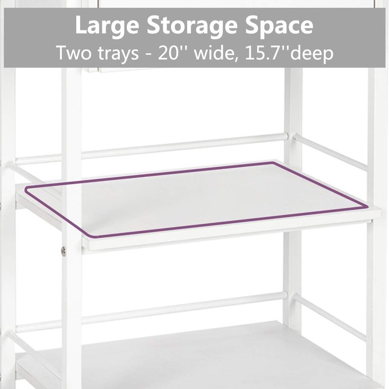 Salon Trolley Cart - Wooden Rolling Storage Station with 1 Drawer & 2 Trays | Mobile Utility Cabinet for Beauty & Spa, White