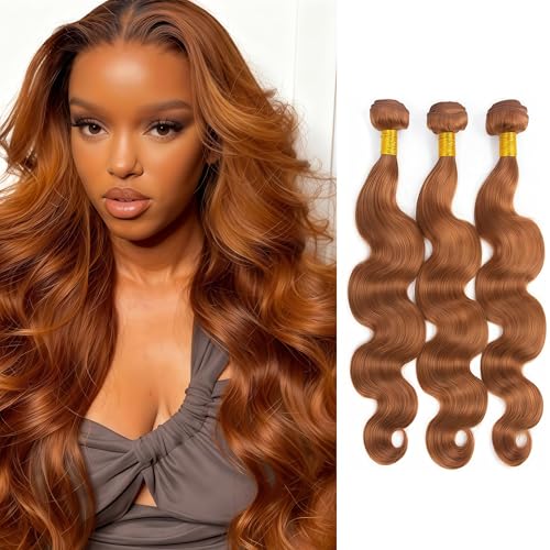 Light Brown Human Hair Bundles Body Wave 22 24 26 Inch Body Wave Human Hair Weave 3 Bundles Silky Hair Bundles Brazilian 3 Bundles Human Hair Extensions 30 Color