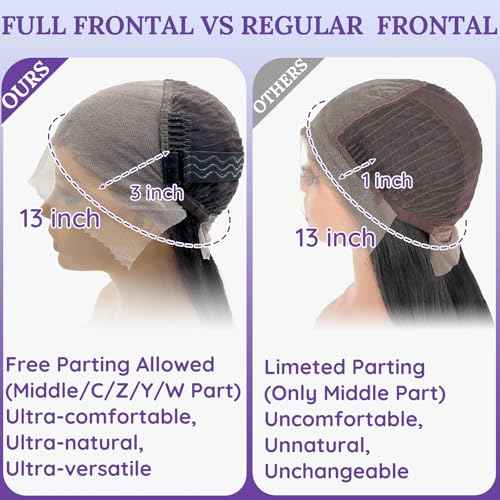 13x6 Lace Front Human Hair Wig, 100% Human Hair 180 Density, HD Lace Frontal Wig, Pre-Plucked Glueless Wigs, 26inch