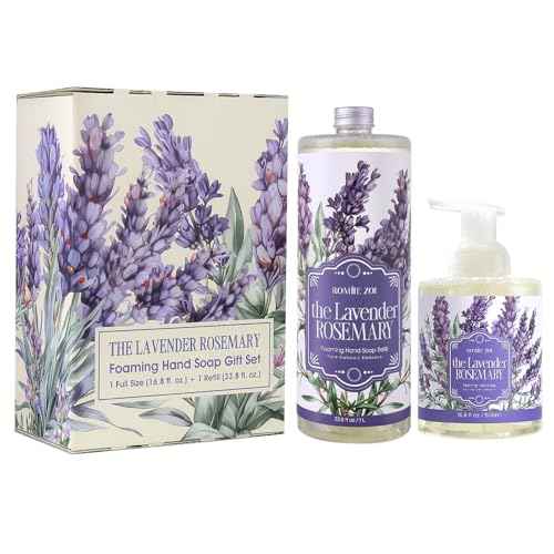 ROMIIE ZOI Foaming Hand Soap Gift Set, 1000ml Refill+500ml Foaming Soap, Cruelty-Free, Biodegradable Formula with Essential Oils for Sensitive Skin, Lavender Rosemary Scent, For Kitchen & Bathroom