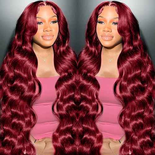 99J Burgundy wig human hair 13x4 body wave lace front wigs human hair 180 Density Pre Plucked Glueless Wine red colored lace front wig for Women 26inch