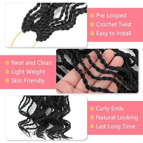 Wavy Senegalese Twist Crochet Hair For Black Women 8 Inch 10 Packs Crochet Senegalese Twist Pre Looped With Curly Ends(1B#)