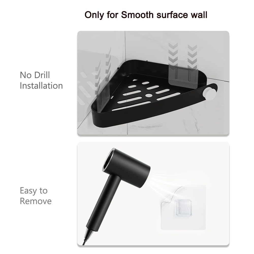Sotfamily Plastic Shower Caddy Corner (for 90° Only), 4 Pack Adhesive Corner Shower Shelves for Smooth Wall Bathroom Organizers and Storage, Black