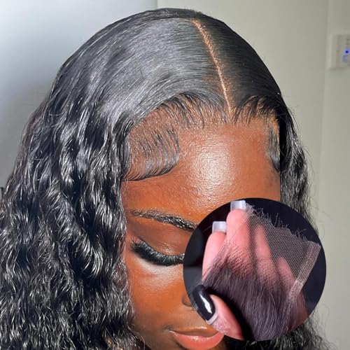 2x6 Kim K Water Wave SKINLIKE Real HD Lace Closure Only Single Knot Human Hair 12A Brazilian Virgin Human Hair Wet n Wavy 0.09mm Ultra-thin Invisible HD Swiss Lace Closure Pre Plucked Curly 12In