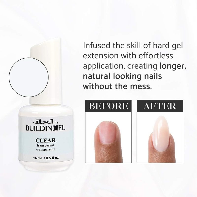 IBD Building Gel Clear - Hard Builder Gel for Nail Extensions & Strengthening | 0.5 oz Soak-Off UV/LED