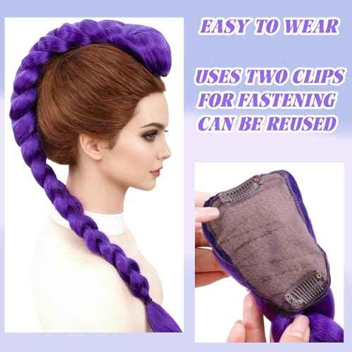 24 Inch Long Purple Braid Ponytail Extensions Pre Stretched Purple Hair Extensions for Braids Easy Clip in Ponytail for Cosplay Halloween Costume(24 Inch)