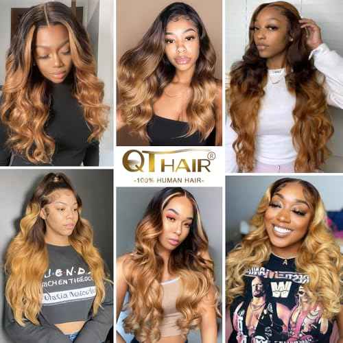 QTHAIR Ombre Human Hair Bundles 16A Brazilian Body Wave Bundles Human Hair 12" 14" 16" 100% Unprocessed Body Wave Virgin Hair Bundles