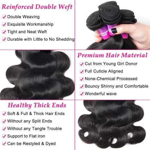 12A Human Hair Bundles 400g Body Wave Bundles Human Hair Extensions 16 16 16 16 Inch Brazilian Virgin Body Wave 4 Pieces Deals Unprocessed Brazilian Quick Weave Extensions Natural Black