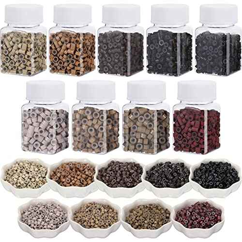 4500 Pcs Beads for Hair Extensions 5 mm Silicone Lined Beads Microlink Rings Human Hair Extension Tools, 9 Colors