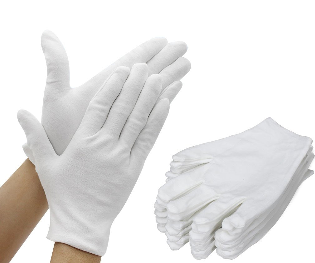 Amariver 12 Pairs White Cotton Gloves, 8.6'' Large Size Thicker and Resuable Soft Works Glove for Coin Jewelry Silver Inspection