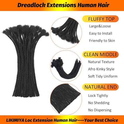 Micro Loc Extensions Human Hair 0.2 cm 14 Inch 30 Strands Dreadlock Extensions Human Hair Loc Extensions Dreads Extensions for Men Women Real Human Hair Locs 1B Natural Black Handmade Permanent Locs