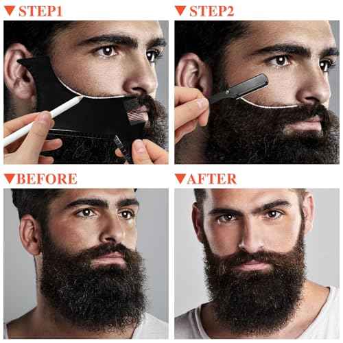Beard Shaper for Men Beard Shaping Tools - Beard Template Guide, Professional Straight Edge Razor, 10 PCS Double Edge Blade, Barber Pencil, Beard Comb, Stainless Steel Scissor Mustache Lineup Tools