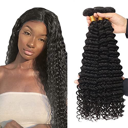 16 16 16 Inch Deep Wave Human Hair Bundles Natural Black Color Brazilain Unprocessed Virgin Hair Loose Wave Bundles Human Hair Natural Color Remy Human Hair Weave