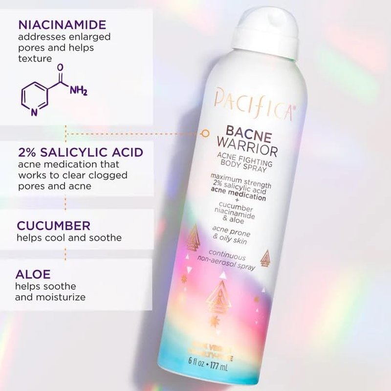 Pacifica Bacne Warrior Spray - Salicylic Acid Acne Treatment with Niacinamide & Aloe | 6 Fl Oz