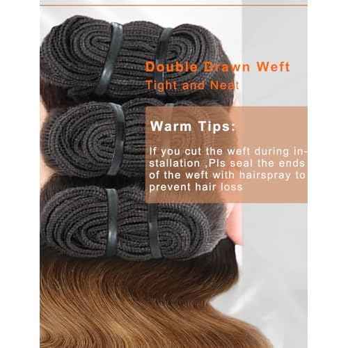 Ombre Bundles Human Hair, 13A Raw Indian Hair Bundles Body Wave, 16 Inch Colored Honey Blonde 1B27 Ombre Human Hair Bundles, 2 Years Service Life, Keep Texture Silky Soft Tangle-Free