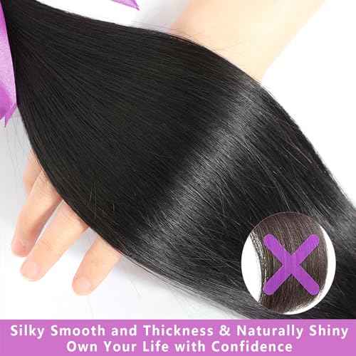 12A Human Hair Bundles 16 18 20 Inch Straight Bundles Human Hair 100% Unprocessed Brazilian Virgin Weave 3 Bundles Deals Thick & Tangle Free¡¦