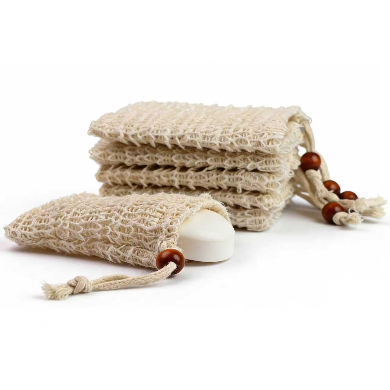 YBONRSQ Soap Bag, 6-Pack - Sisal Soap Saver Bag for Shower & Bath, Bar Soap Pouch for Organic Handmade Soap, Post-Workout Body Scrubber for Gym & Travel, Reusable Soap Net