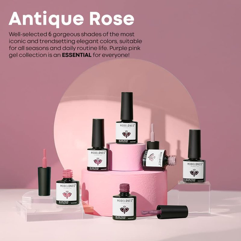 modelones Gel Nail Polish- 6 Colors Pink Brown Burgundy Red Gel Polish Set Peach Pastel Pink Nail Polish Kit Soak Off Manicure Set Nail Art Gift for Women DIY Home Salon