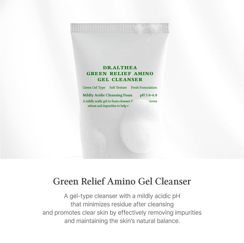 Dr.Althea Cleanser & Hydration Set - Soothing Vegan Korean Skincare | 345 Relief Cream & Green Amino Gel