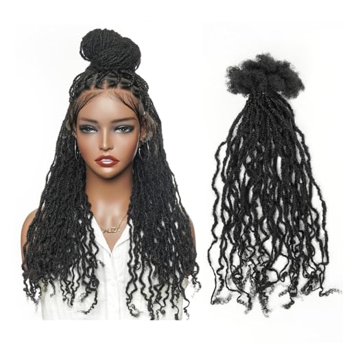 100% Human Hair Deep Wave Dreadlocks Extensions for Women/Men/Kids DIY on Clearance - 18inch Small Size 0.4cm Thin Locs - Natural Black - 30 Strands/Bundle