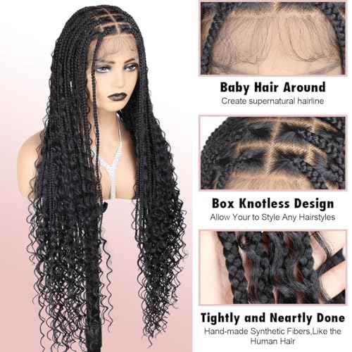 36 inch Knotless Boho Braided Wigs for Women 360 Single lace Bohemian Box Braid Wig With Baby Hair