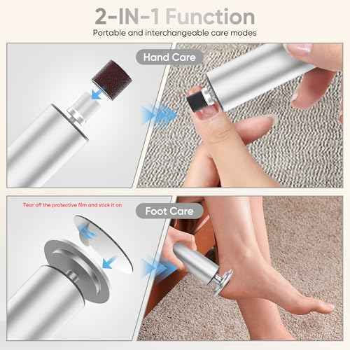 Electric Foot Callus Remover (6 Speed Adjustable), 2 in 1 Electric Foot File Nail Grinder, Rechargeable Foot Sander Pedicure Tools for Feet Dead Skin with Sandpaper Disk and Nail Drill Bits, Silver