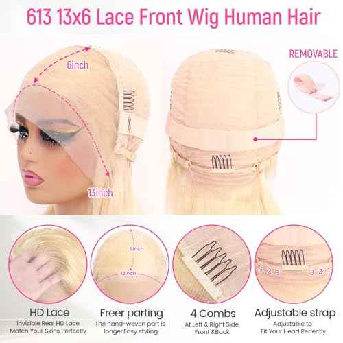 613 Lace Front Wig Human Hair 200 Density 13x6 Blonde Wig Human Hair 613 Straight HD Lace Front Wigs Human Hair Pre Plucked Blonde Wig for Women (20inch)