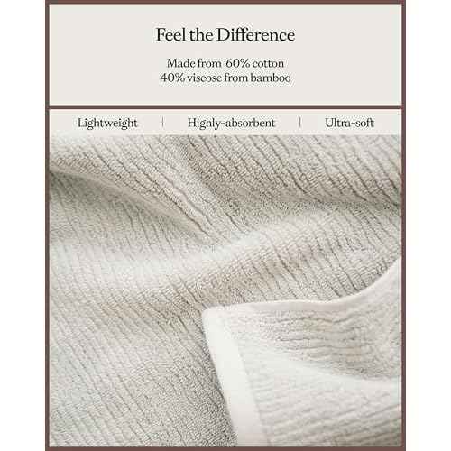 Cozy Earth Ribbed Hand Towel Set - 60% Cotton 40% Viscose from Bamboo Hand Towels - Soft & Absorbent Textured Ribbed Pattern - 2 Pack Light Grey