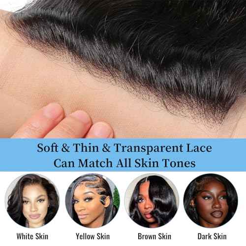 5x5 HD Lace Deep Wave Transparent Lace Closure 12A Brazilian Virgin Human Hair Closure Free Part Pre Plucked with Baby Hair Natural Black 20 Inch