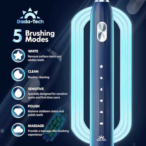 Electric Toothbrush for Adults Kids Electric Toothbrush Rechargeable Sonic Toothbrush Ultrasonic Toothbrush with Timer, 9 Brush Heads, 5 Cleaning Modes 4-Hour Charge Lasts 60 Days (Blue 8-12)