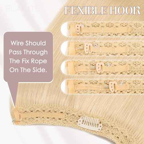 Elailite Halo Hair Extensions Real Human Hair for Women Platinum Blonde Clip in Remy Hairpiece with Adjustable Invisible Straight 18 Inch 65G
