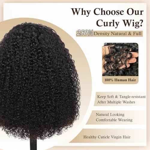 250 Density Curly Wig Human Hair With Drawstring Deep Wave Lace Front Wigs Human Hair Pre Plucked Virgin Remy Hair 5x Longer Lifespan 13x6 HD Lace Frontal Wigs Natural Black 20 Inch