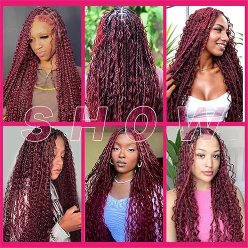 Deep Curly Human Braiding Hair for Boho Braids Burgundy Deep Water Wave Human Hair Braiding Hair No Weft Hair Bundles for Bohemian Knotless Braids 20 22 Inch Bulk Human Hair for Braiding 50g/Bundle