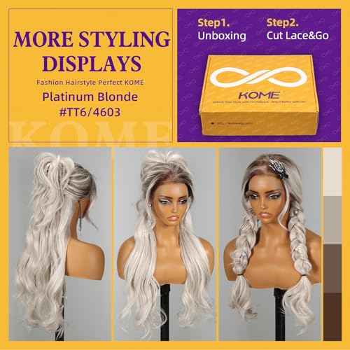 Platinum Blonde Synthetic Lace Front Wig,13¡¿6 Curly Meshless Glueless Wigs for Women Daily Use 26IN£¨#TT6/4603£©