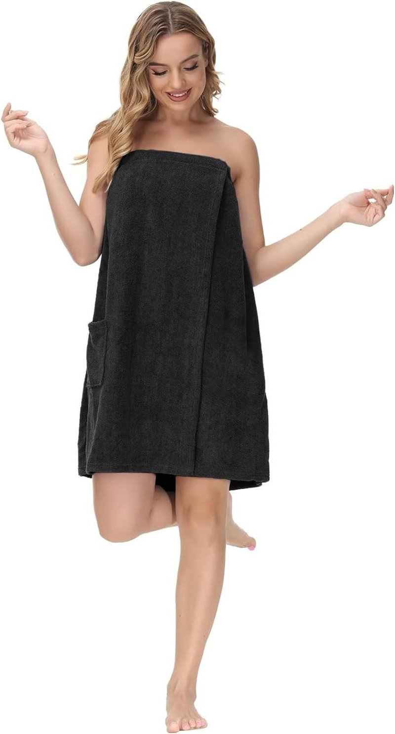 Premium Cotton Terry Women's Towel Wrap - Super Soft Bath Robe with Pockets for Spa & After Shower