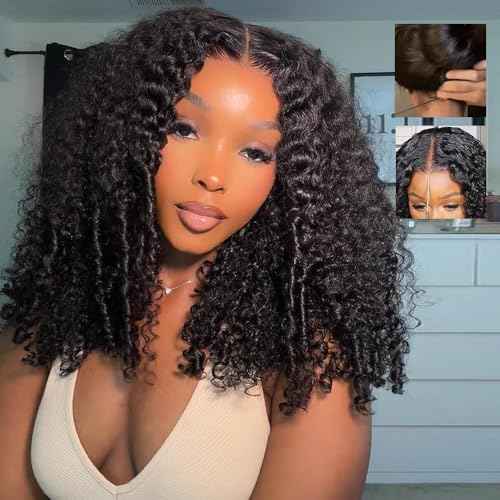 sterly V Part Wig Human Hair Glueless No Leave Out Upgrade U Part Wigs Burmese Curly Wig with Spiral End Deep Curly Wigs For Women Full Head Clip In Half Wigs 200% Density 20inch