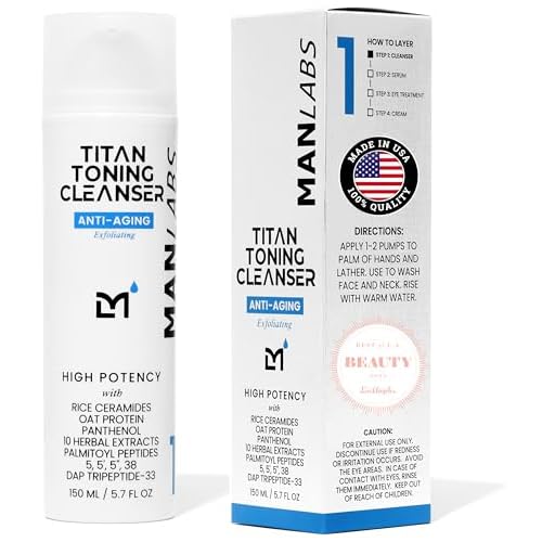 Titan Anti-Aging Mens Face Wash ? For Men, Cleanse, Hydrate, Revitalize ? Gentle Exfoliating Face Cleanser ? Men, Skin Care ? Herbal Extracts, Ceramides, Peptides, All Skin Types ? Unscented