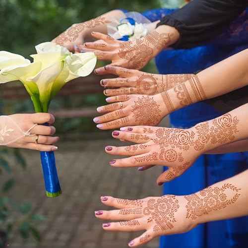 Large Henna Tattoo Stencil Kit,8 Sheets Henna Tattoo stickers for Hand Forearm Glitter Airbrush Diy Tattooing Template, Indian Temporary Tattoo Stickers for Women Girls