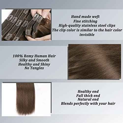 Clip in Real Human Hair Chocolate Brown Extensions 8 Pcs 120g Straight Remy Hair Extensions (4,20inch)