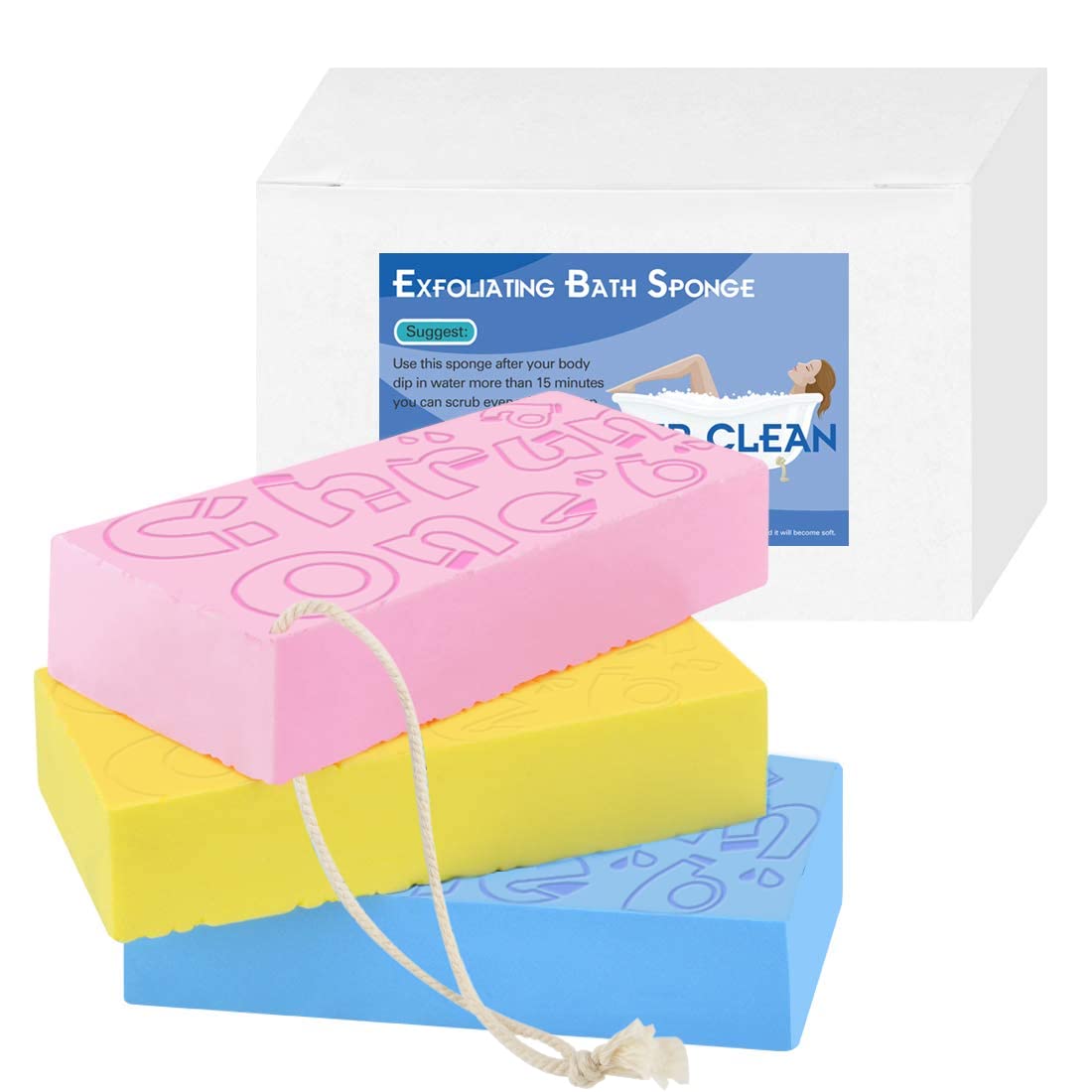 3PCS Exfoliating Bath Sponge, Asian Bath Sponge for Shower, Korean Moisturizer and Exfoliator Body Sponge, Japanese Spa Cellulite Massager Dead Skin Sponge Remover for Body