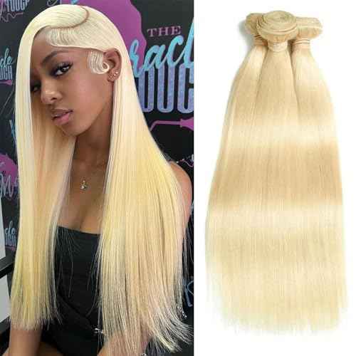 613 Bundles Human Hair Straight Human Hair Bundles Extensions Light Blonde Color Real Human Hair 613 Bundle Hair (121416 Inch)