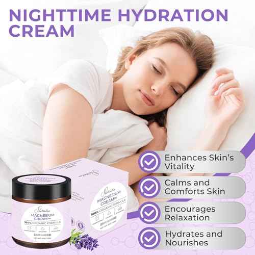 Magnesium Lotion for Sleep, Natural Magnesium Cream for Leg Cramps, Soothing Relief & Muscle Relaxation, Magnesium Butter with Coconut Oil, Shea Butter, Vitamin E, Safe for Kids, Lavender 4 oz