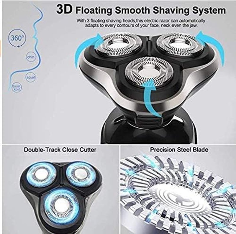 Electric Razor for Men - Waterproof Rechargeable Shaver | Cordless Wet/Dry with Nose & Sideburn Trimmer