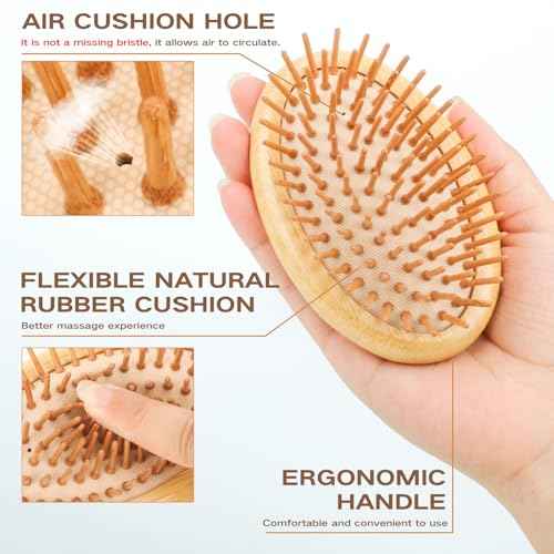 Bamboo Brush for Hair Growth(No Handle Design) Combetter, Natural Wood Brush, Mini Hair Scalp Massager Bamboo Bristles Detangling Hairbrush for Women, Men &Kids