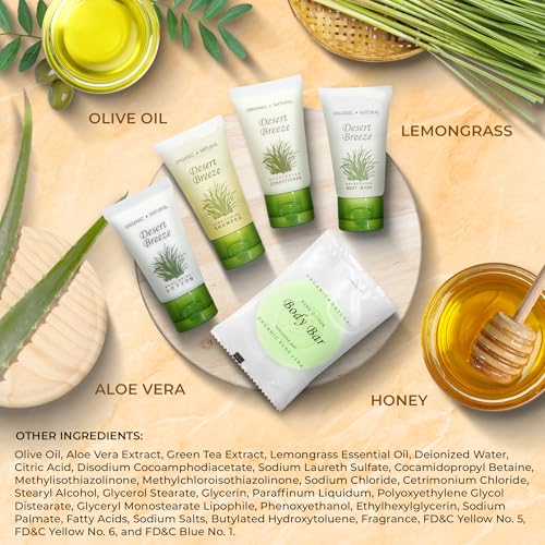 Desert Breeze Hotel Soaps & Toiletries Bulk Set | 1-Shoppe Amenities Kit | 1oz Shampoo & Conditioner, Body Wash, Lotion, Bar Soap | Travel Size | 75 Pieces