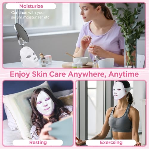 LED Light Therapy Mask(FM-01), Blue & Red Light Face Mask, Rechargeable & Portable for Travel and Home Use