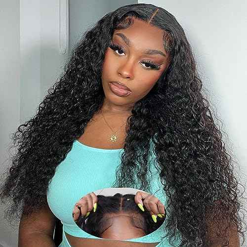 Metamuclia Wear and Go Glueless Wig Water Wave Wigs Human Hair Pre Plucked Pre Cut Lace 180 Density 4X4 HD Lace Closure Wigs for Women Upgraded No Glue Wet and Wavy Lace Front Wigs with Baby Hair 18"