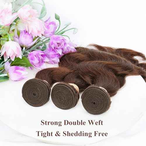 ALLRUN Brown Body Wave Bundles Human Hair 14 16 18 Inch Chocolate Brown Human Hair Bundles 12A 100% Unprocessed Remy Brazilian Virgin Hair Body Wave Human Hair Extension Color 4# Reddish Color