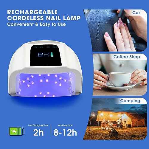 UV LED Nail Lamp 96W, Rechargeable UV Light for Gel Nails with Metal Base, Auto Sensor and 4 Timer Settings, Salon Quality UV Nail Light(White)